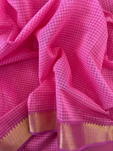 Mangalgiri Handwoven Cotton Saree | Pink | Ships from California